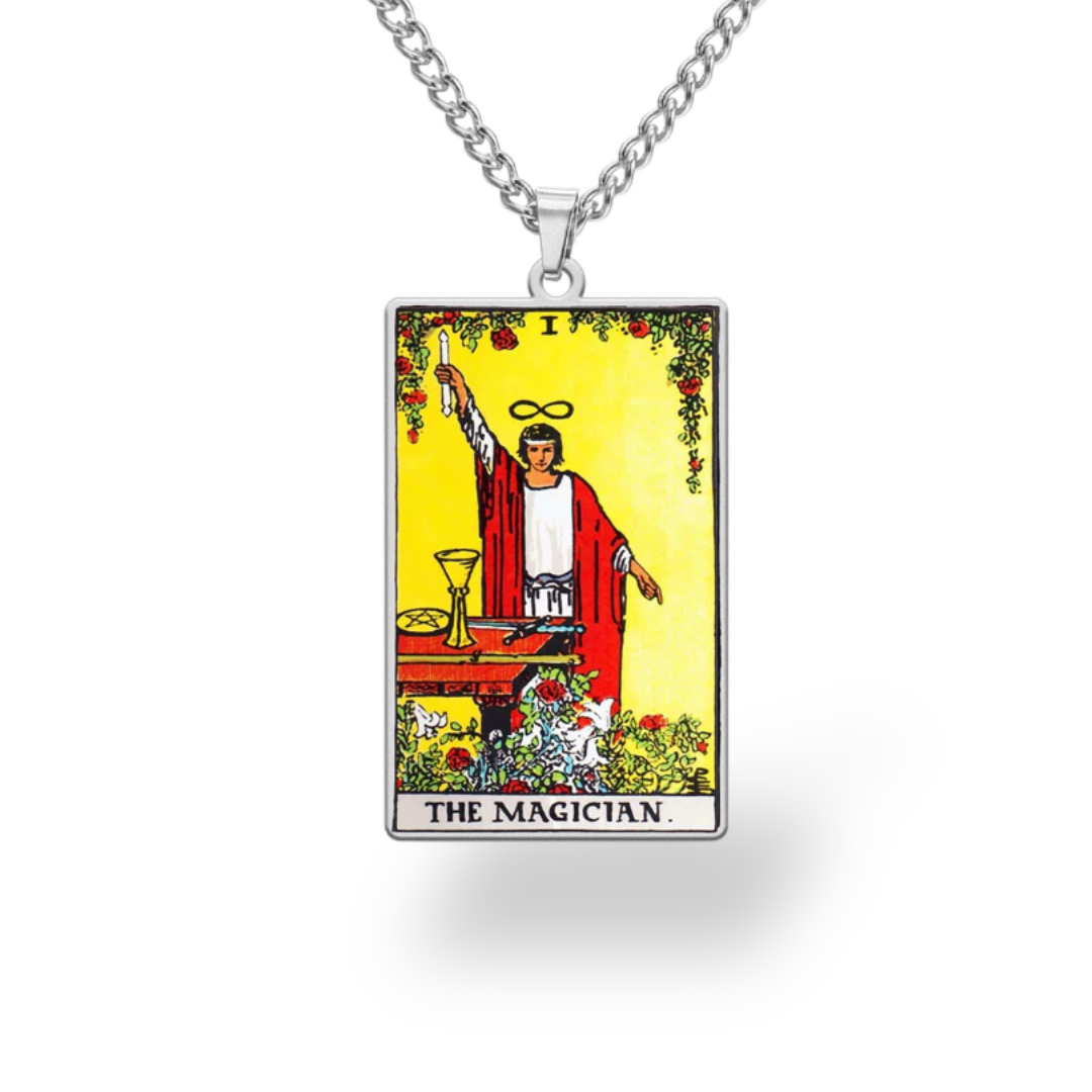 Colored Major Arcana Tarot Necklace – Stainless Steel Tarot Card Pendant • Witchy Spiritual Jewelry for Men & Women • Apollo Tarot Shop