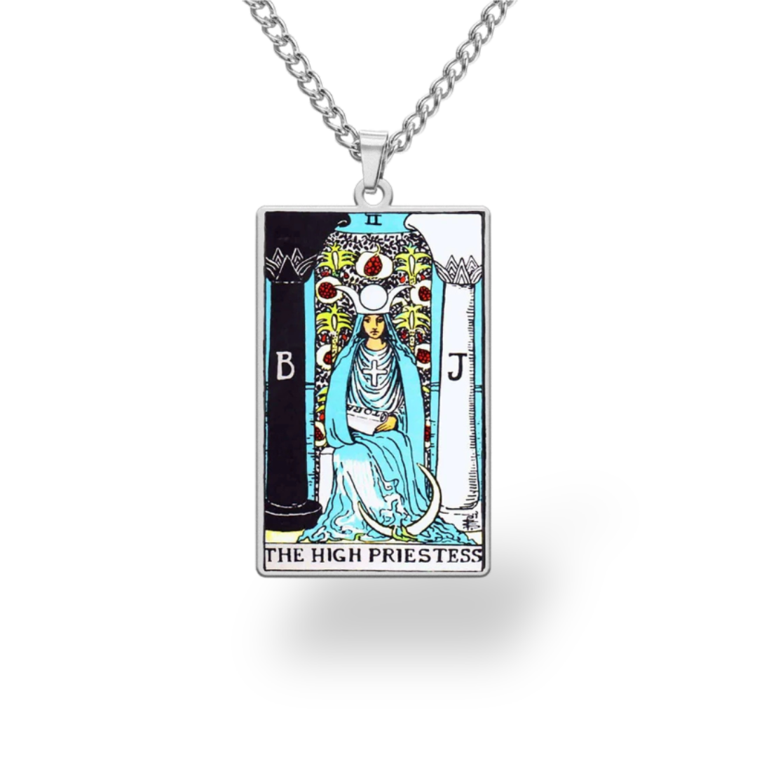 Colored Major Arcana Tarot Necklace – Stainless Steel Tarot Card Pendant • Witchy Spiritual Jewelry for Men & Women   • Apollo Tarot Shop