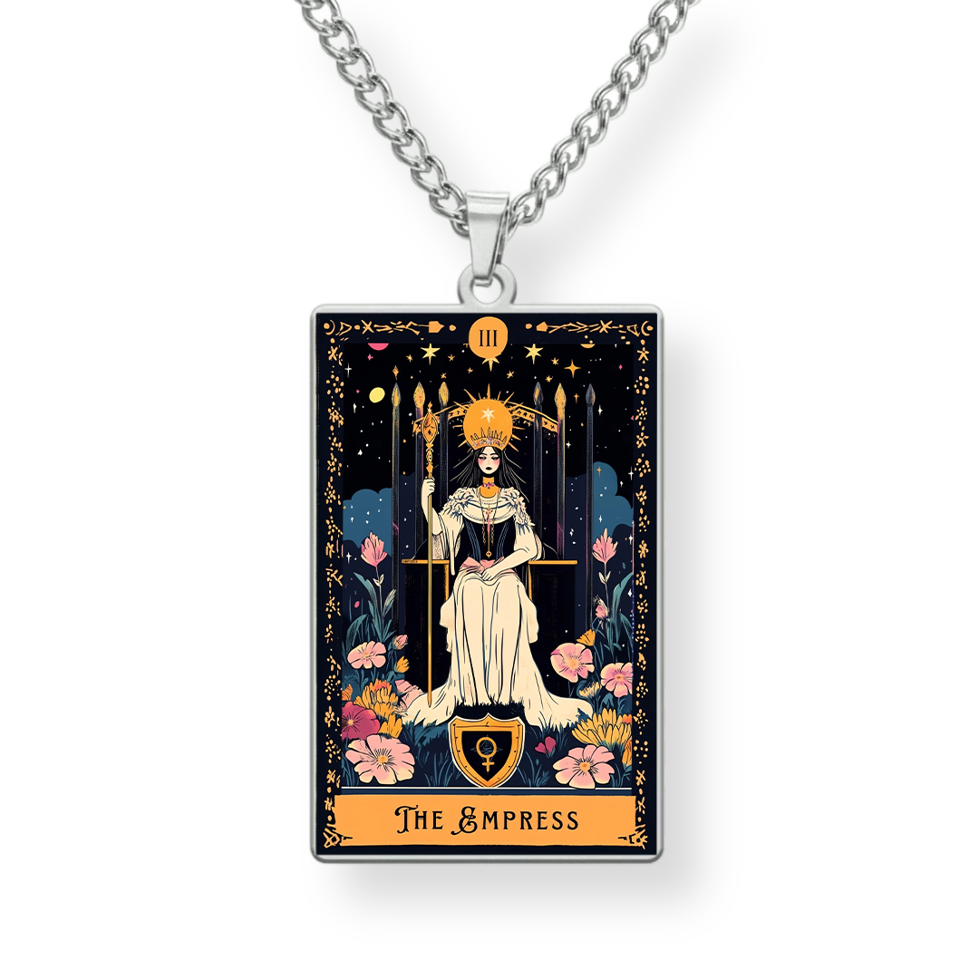 Pendant with 'The Empress' tarot card design on a white background