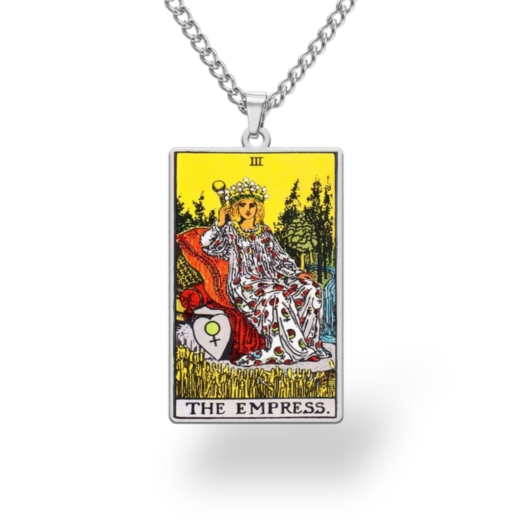 Colored Major Arcana Tarot Necklace – Stainless Steel Tarot Card Pendant • Witchy Spiritual Jewelry for Men & Women   • Apollo Tarot Shop