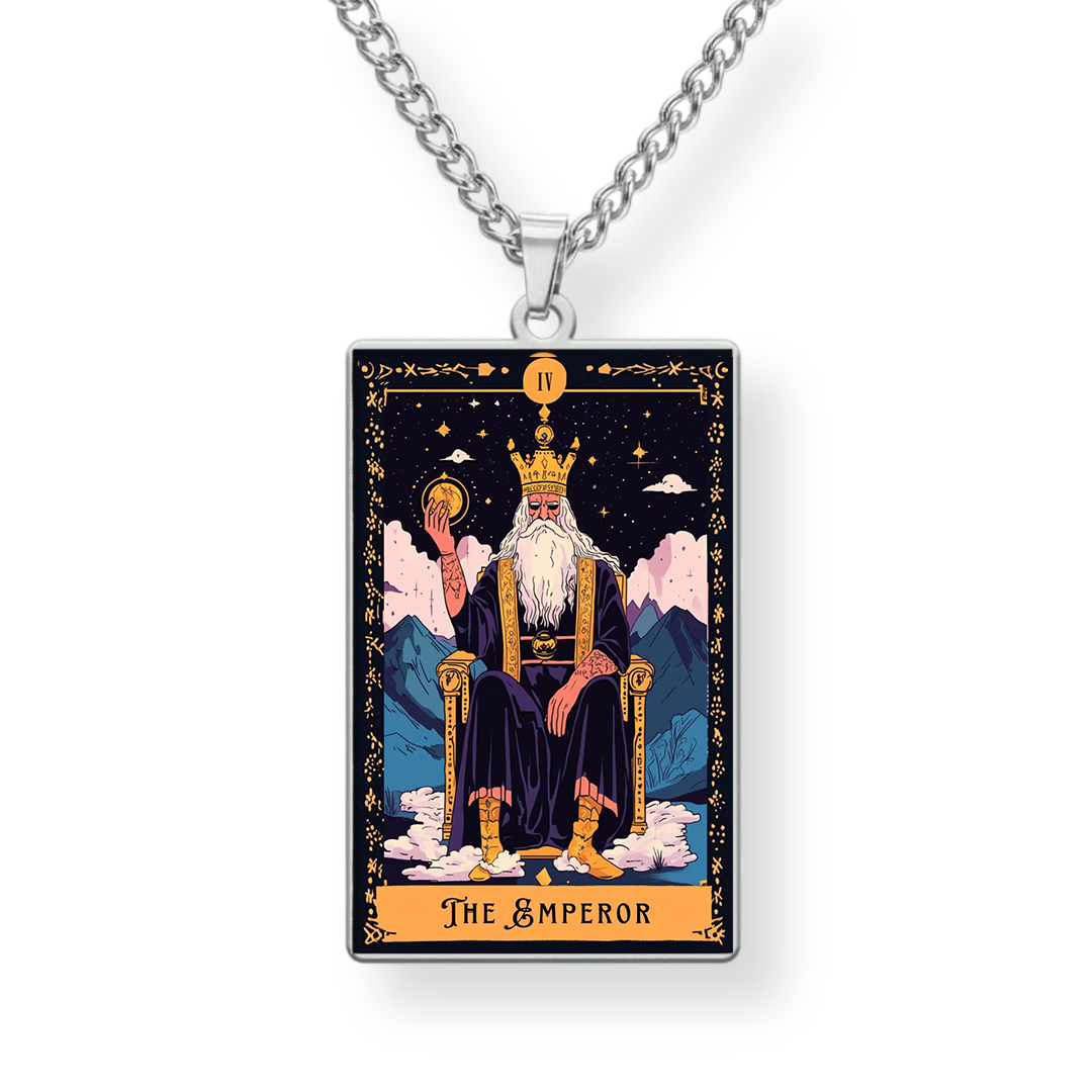 Pendant with 'The Emperor' tarot card design on a white background