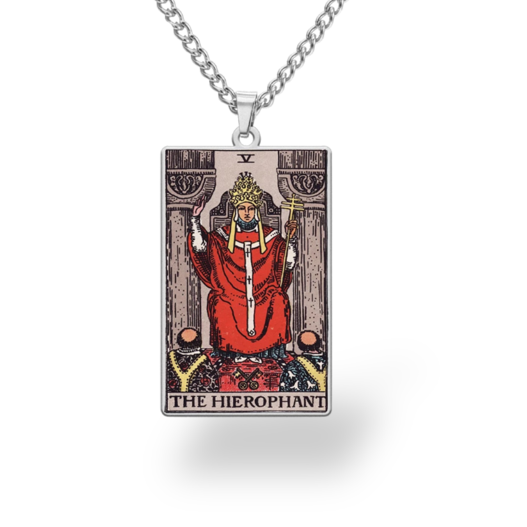 Colored Major Arcana Tarot Necklace – Stainless Steel Tarot Card Pendant • Witchy Spiritual Jewelry for Men & Women • Apollo Tarot Shop