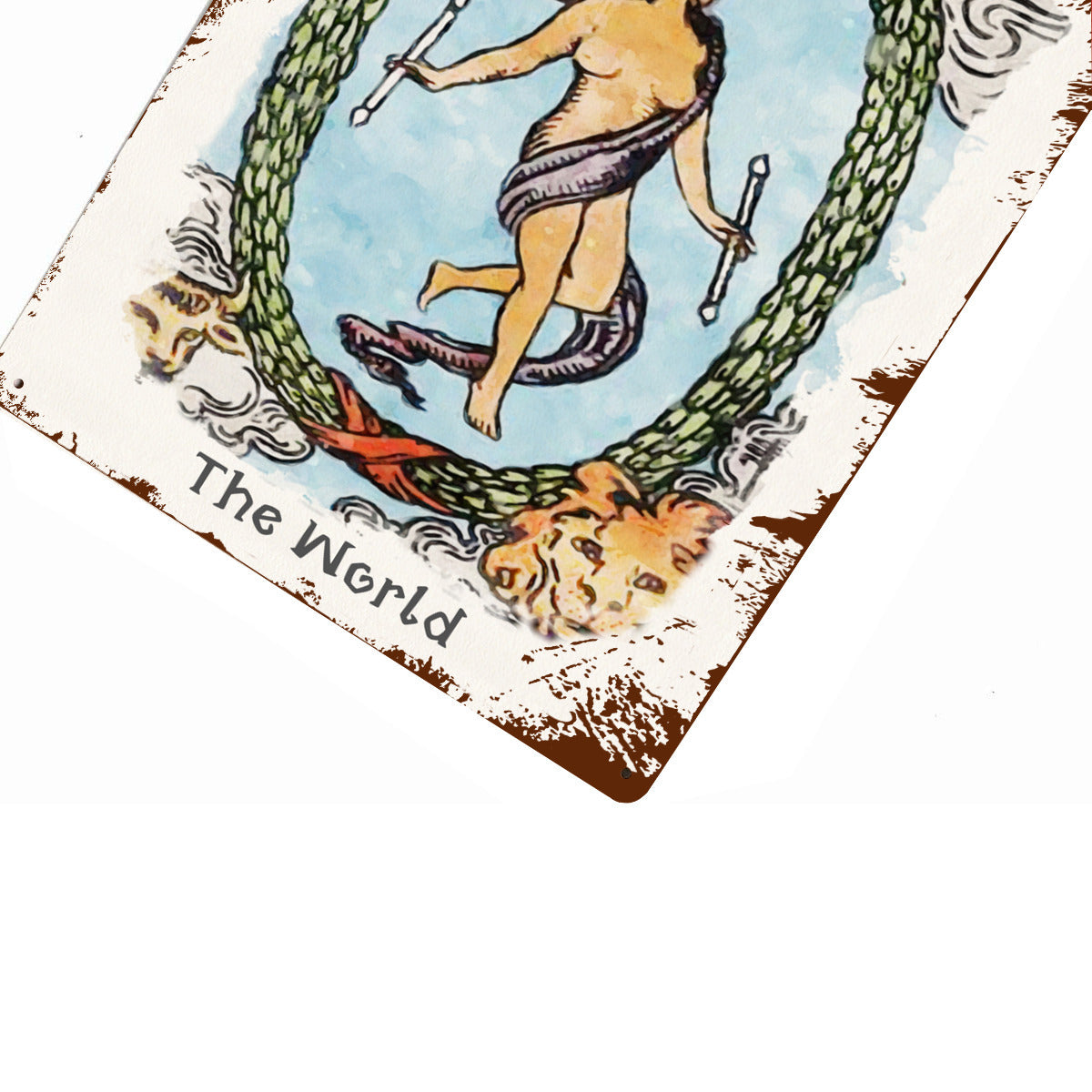 Tin Sign Of The World Tarot Card Painting • Major Arcana Waite-Style Cards Vintage Metal Print • Apollo Tarot Design Shop