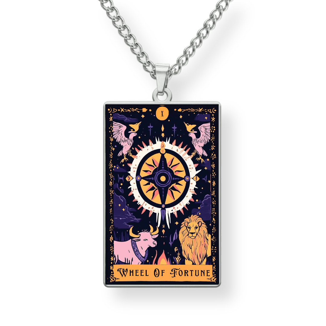 Necklace with a pendant featuring the 'Wheel of Fortune' design on a white background