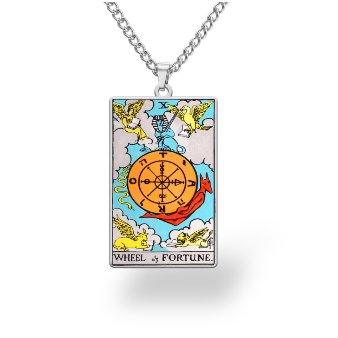 Colored Major Arcana Tarot Necklace – Stainless Steel Tarot Card Pendant • Witchy Spiritual Jewelry for Men & Women • Apollo Tarot Shop