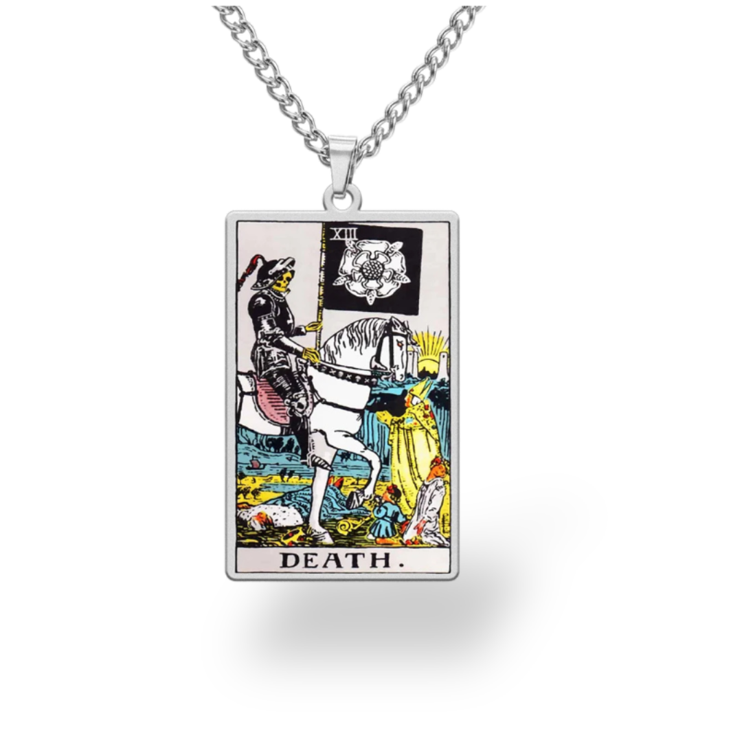 Colored Major Arcana Tarot Necklace – Stainless Steel Tarot Card Pendant • Witchy Spiritual Jewelry for Men & Women • Apollo Tarot Shop