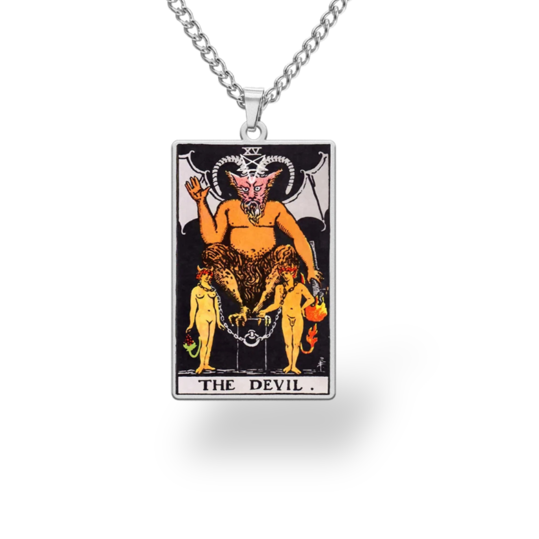 Colored Major Arcana Tarot Necklace – Stainless Steel Tarot Card Pendant • Witchy Spiritual Jewelry for Men & Women • Apollo Tarot Shop