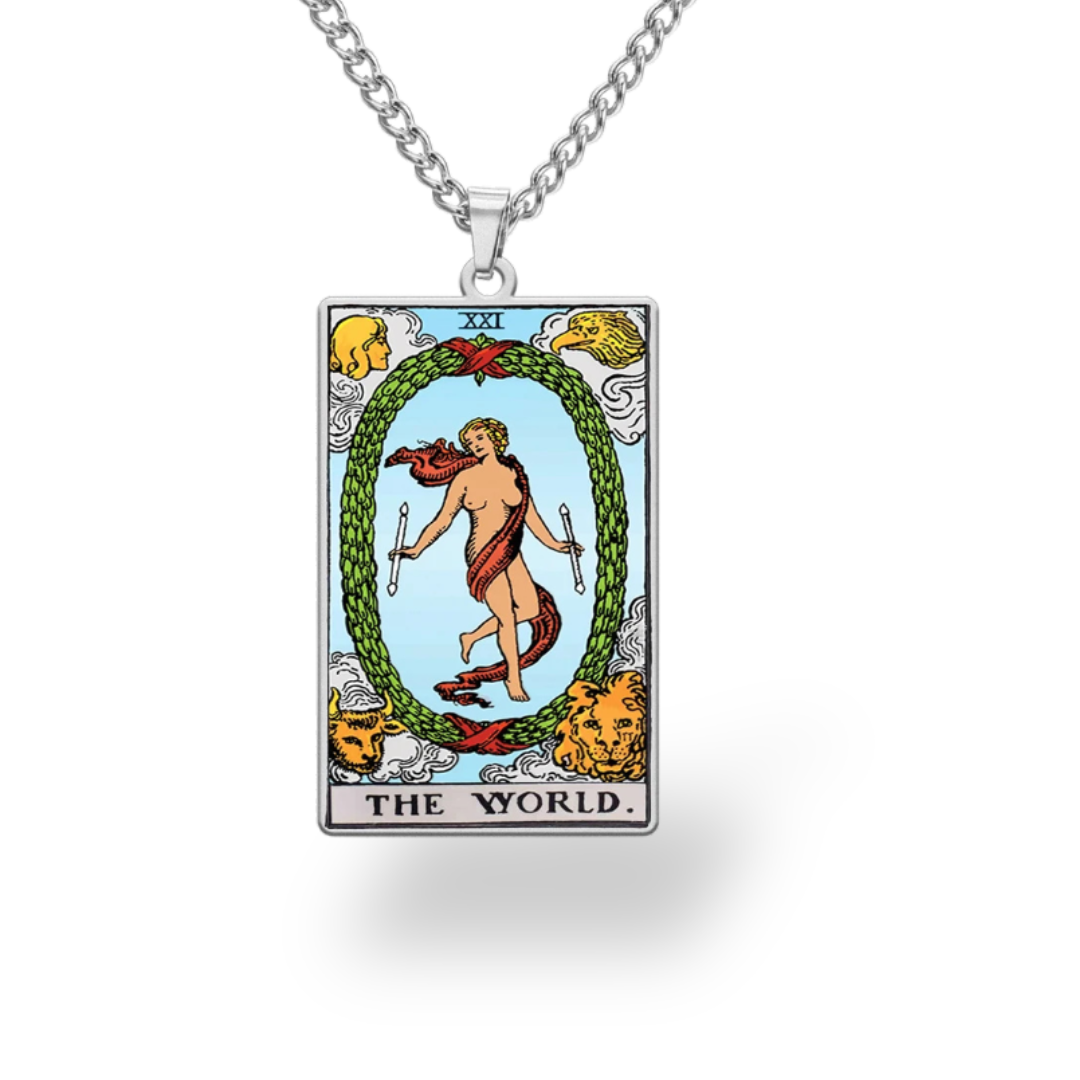 Colored Major Arcana Tarot Necklace – Stainless Steel Tarot Card Pendant • Witchy Spiritual Jewelry for Men & Women • Apollo Tarot Shop
