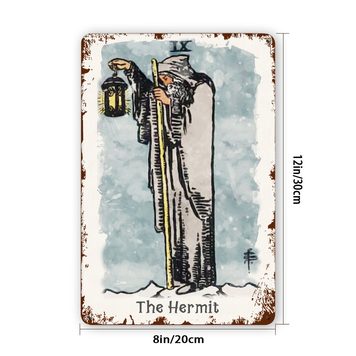 Tin Sign Of The Hermit Tarot Card Painting • Major Arcana Waite-Style Cards Vintage Metal Print • Apollo Tarot Design Shop