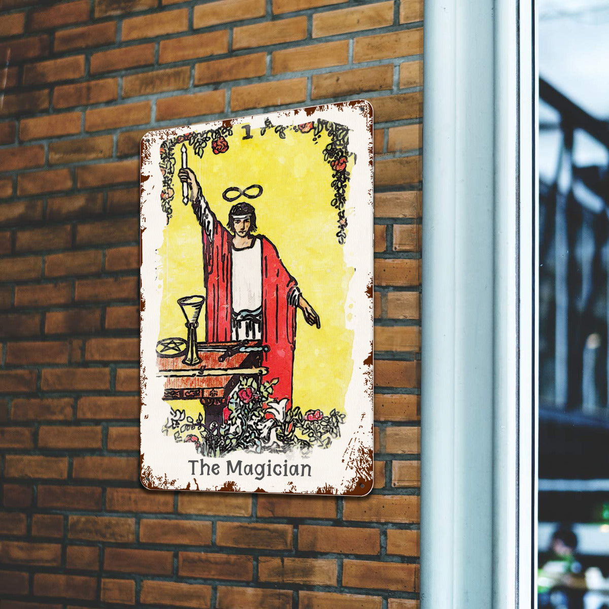 Tin Sign Of The Magician Tarot Card Painting • Major Arcana Waite-Style Cards Vintage Metal Print • Apollo Tarot Design Shop