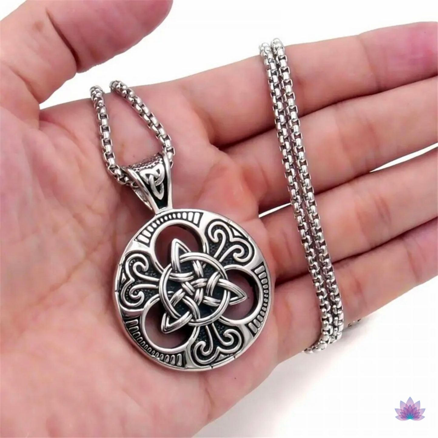 Triquetra Necklace β’ Irish Celtic Trinity Love Knot Round Pendant β’ Triple Goddess Stainless Steel Wiccan Jewelry For Pagan Worship β’ Apollo Tarot Shop