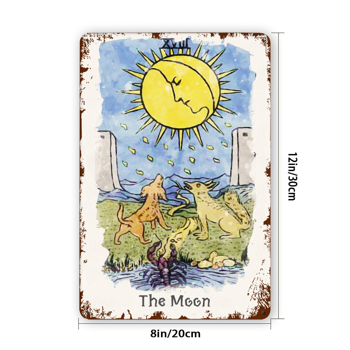 Tin Sign Of The Moon Tarot Card Painting • Major Arcana Waite-Style Cards Vintage Metal Print • Apollo Tarot Design Shop