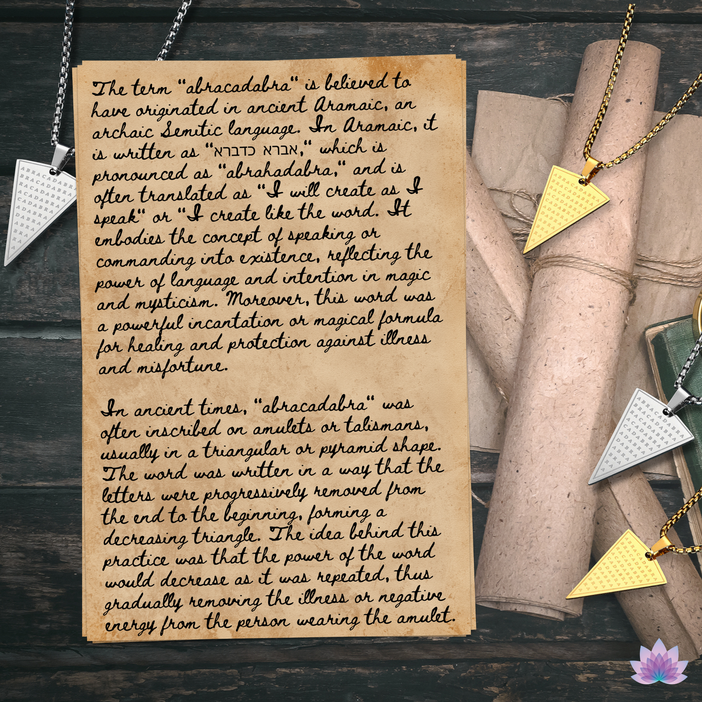 Abracadabra Kabbalah Necklace | Protection Healing Magick Triangle Pendant | Esoteric Unisex Cabbalist Occult Amulet Jewelry | Apollo Tarot Shop