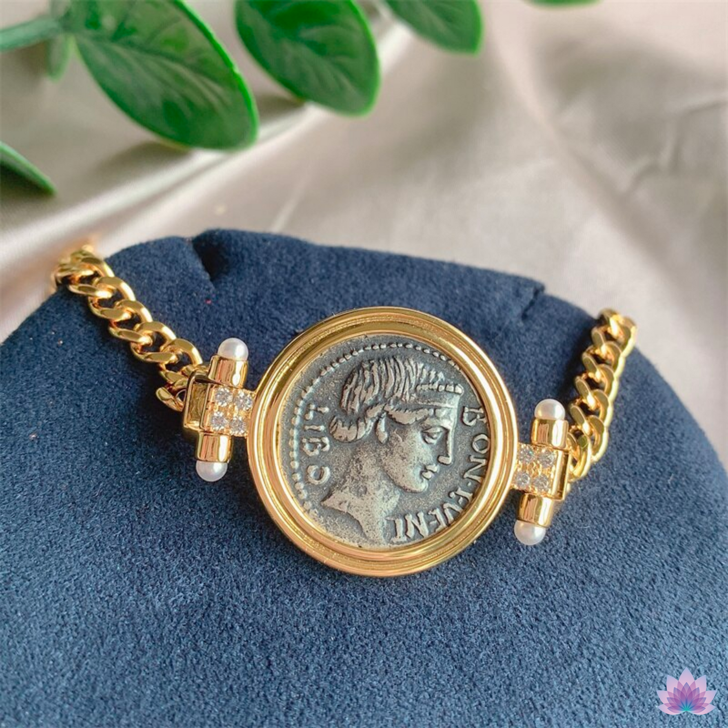 Pulseira de Moeda Romana Bônus Eventus ⚬ Amuleto do Sucesso, Pingente Réplica de Denário de Prata Antigo ⚬ BON. EVENT. LIBO. Joia da República Romana com Relevo Dupla Face