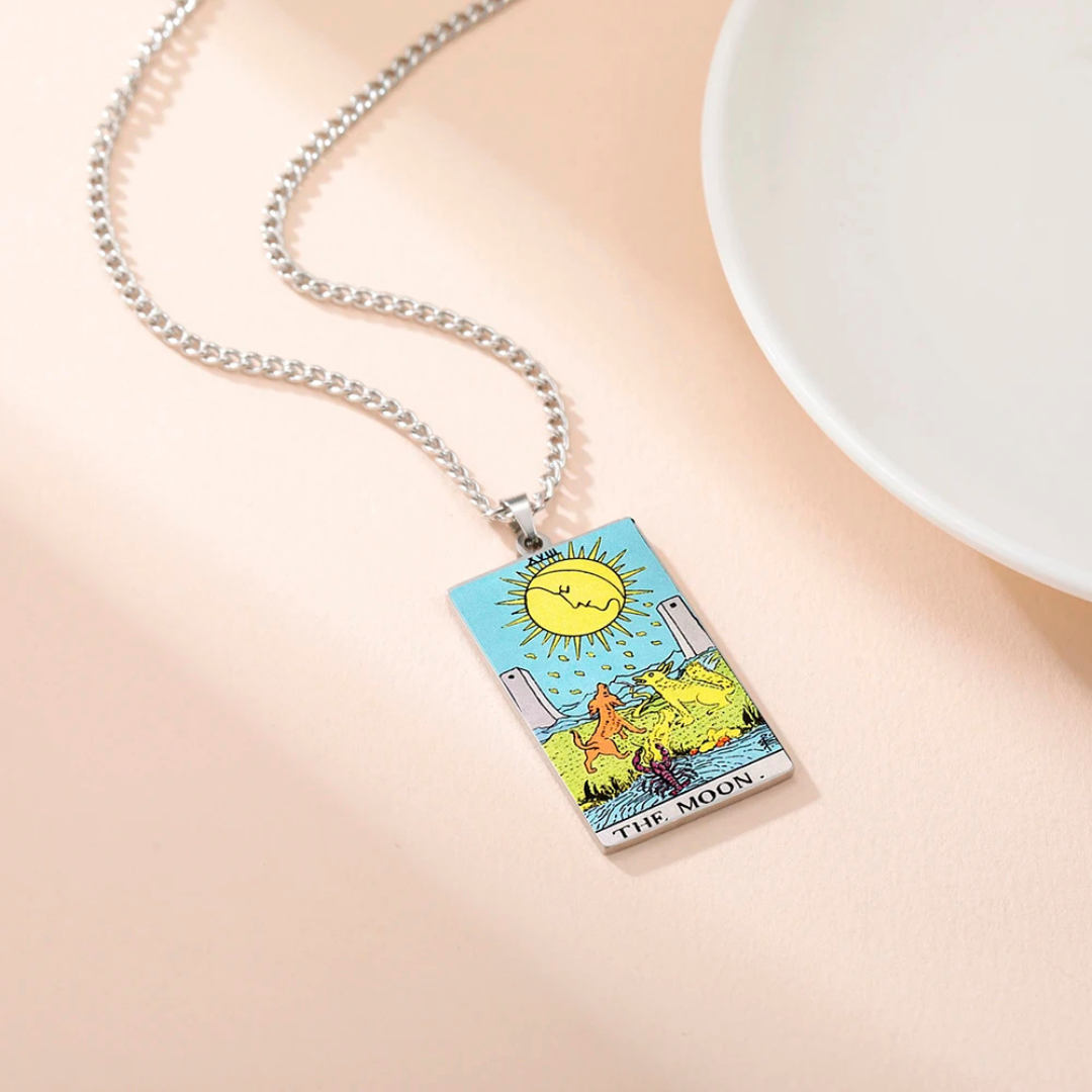 Colored Major Arcana Tarot Necklace – Stainless Steel Tarot Card Pendant • Witchy Spiritual Jewelry for Men & Women • Apollo Tarot Shop