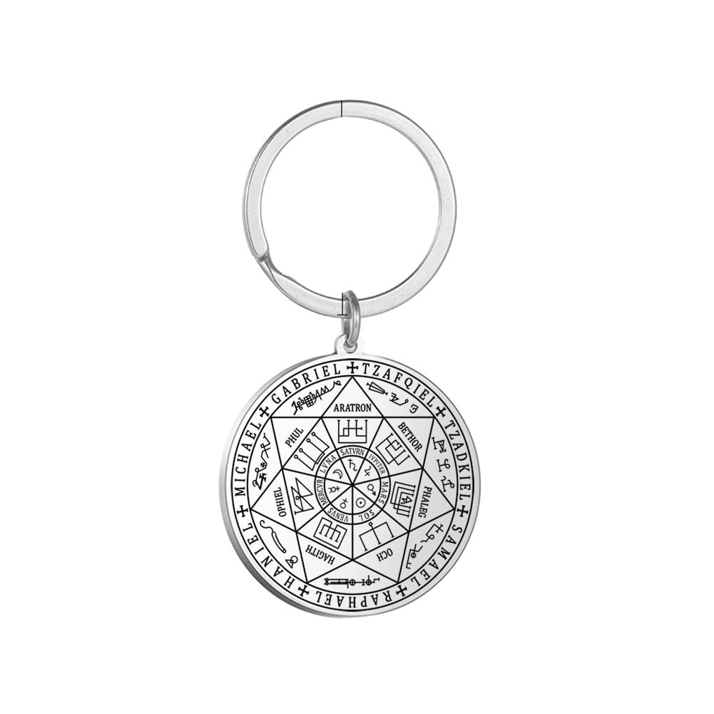 Sigil Of The Seven Archangels Keyring • Solomon Seal Kabbalah Amulet Pendant Keychain • Stainless Steel Talisman Charm Jewelry • Apollo Tarot Shop