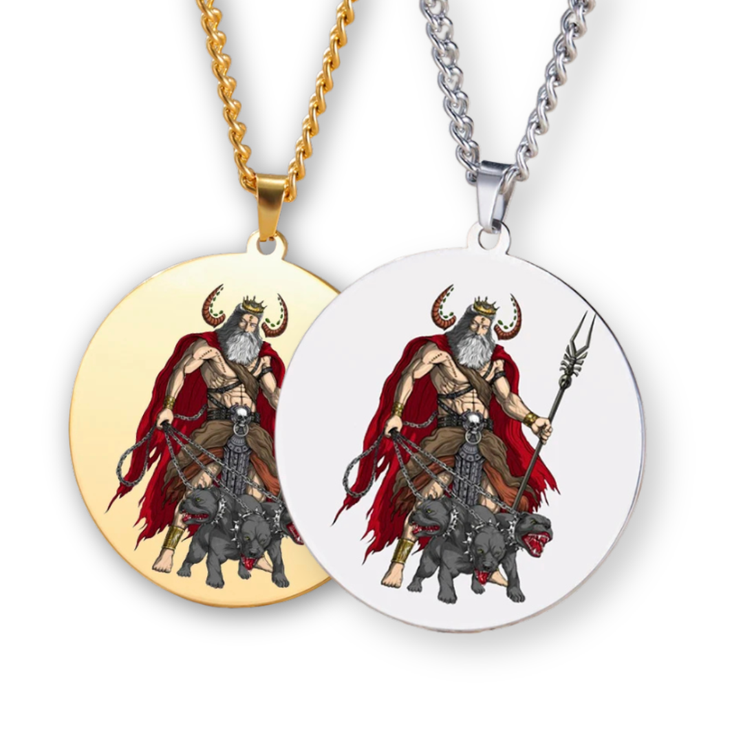 Two necklaces with pendant designs on gold and silver chains.