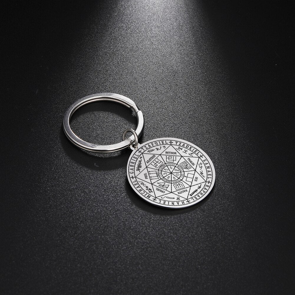 Sigil Of The Seven Archangels Keyring • Solomon Seal Kabbalah Amulet Pendant Keychain • Stainless Steel Talisman Charm Jewelry • Apollo Tarot Shop