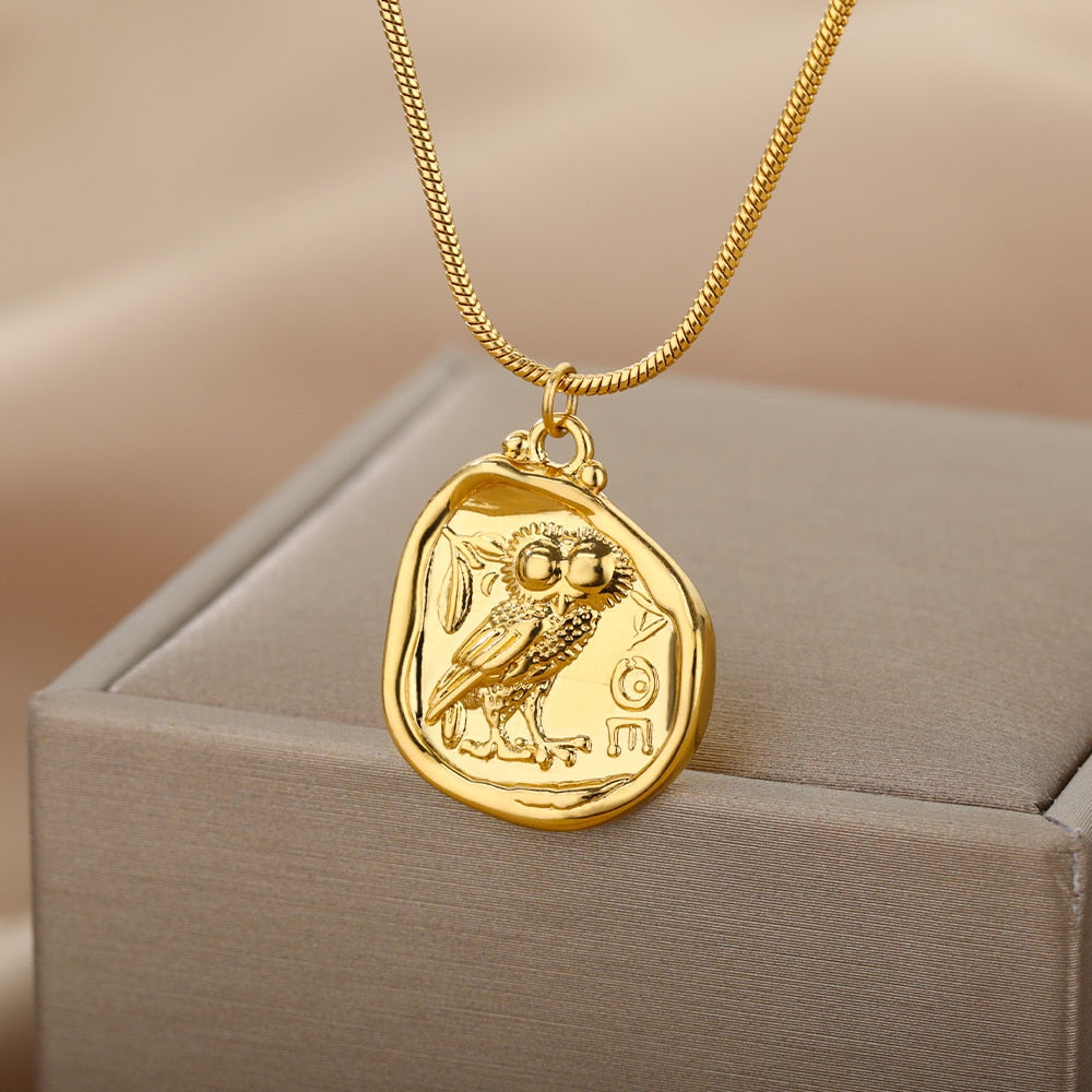 Athena Owl Coin Necklace | Ancient Greek Tetradrachm Choker | Athenian AOE Letters Carved Pendant | Freedom Jewelry Amulet | Apollo Tarot Shop