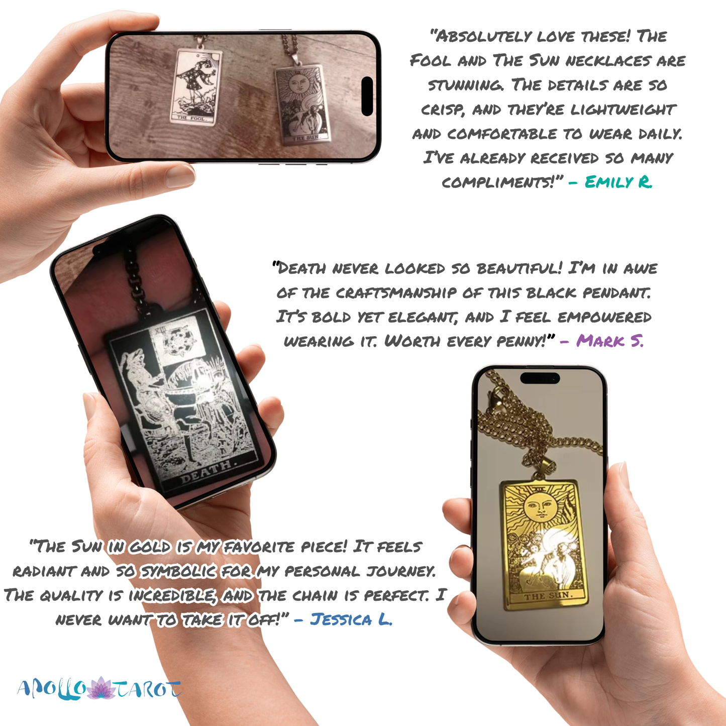 Major Arcana Tarot Card Necklace • Silver, Gold, Black, or Rose Gold Engraved Stainless Steel Trump Waite Cards Pendants • Witchy Jewelry • Papagaio Studio Design Shop