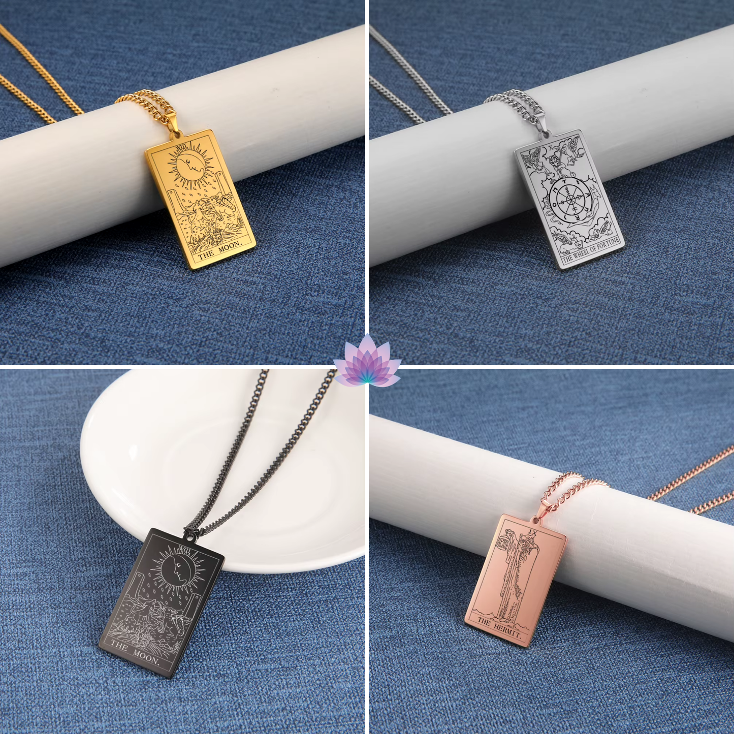 Major Arcana Tarot Card Necklace • Silver, Gold, Black, or Rose Gold Engraved Stainless Steel Trump Waite Cards Pendants • Witchy Jewelry • Papagaio Studio Design Shop