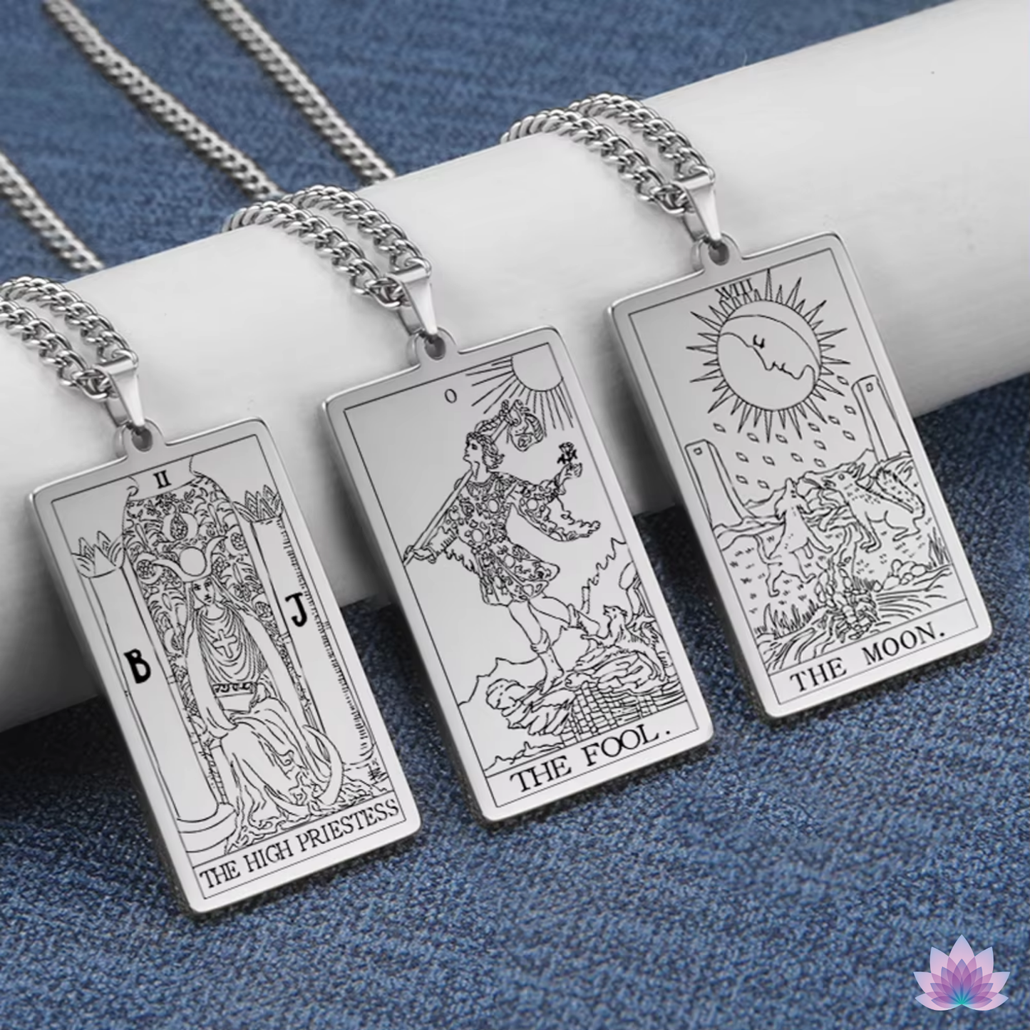 Major Arcana Tarot Card Necklace • Silver, Gold, Black, or Rose Gold Engraved Stainless Steel Trump Waite Cards Pendants • Witchy Jewelry • Papagaio Studio Design Shop