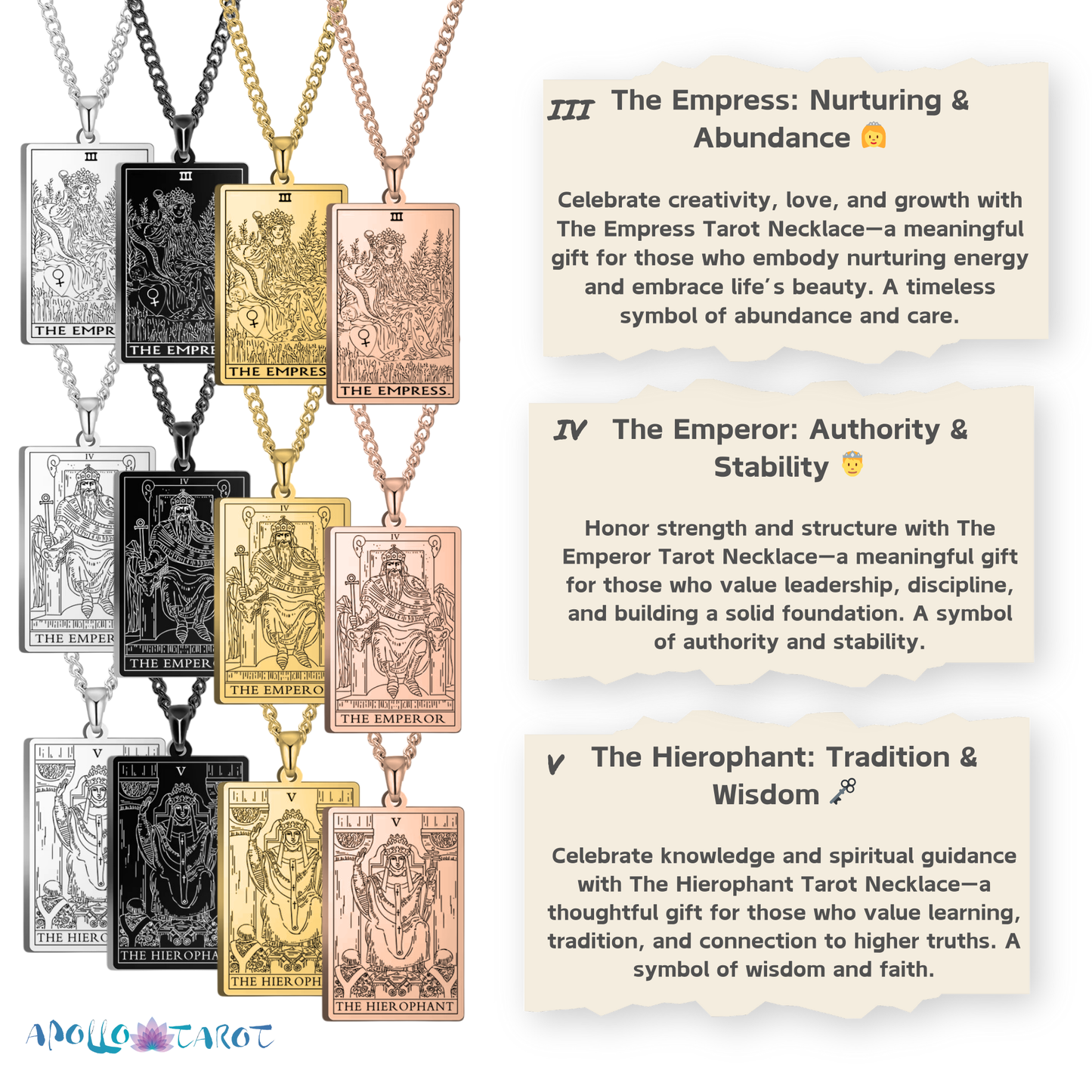 Major Arcana Tarot Card Necklace • Silver, Gold, Black, or Rose Gold Engraved Stainless Steel Trump Waite Cards Pendants • Witchy Jewelry • Papagaio Studio Design Shop