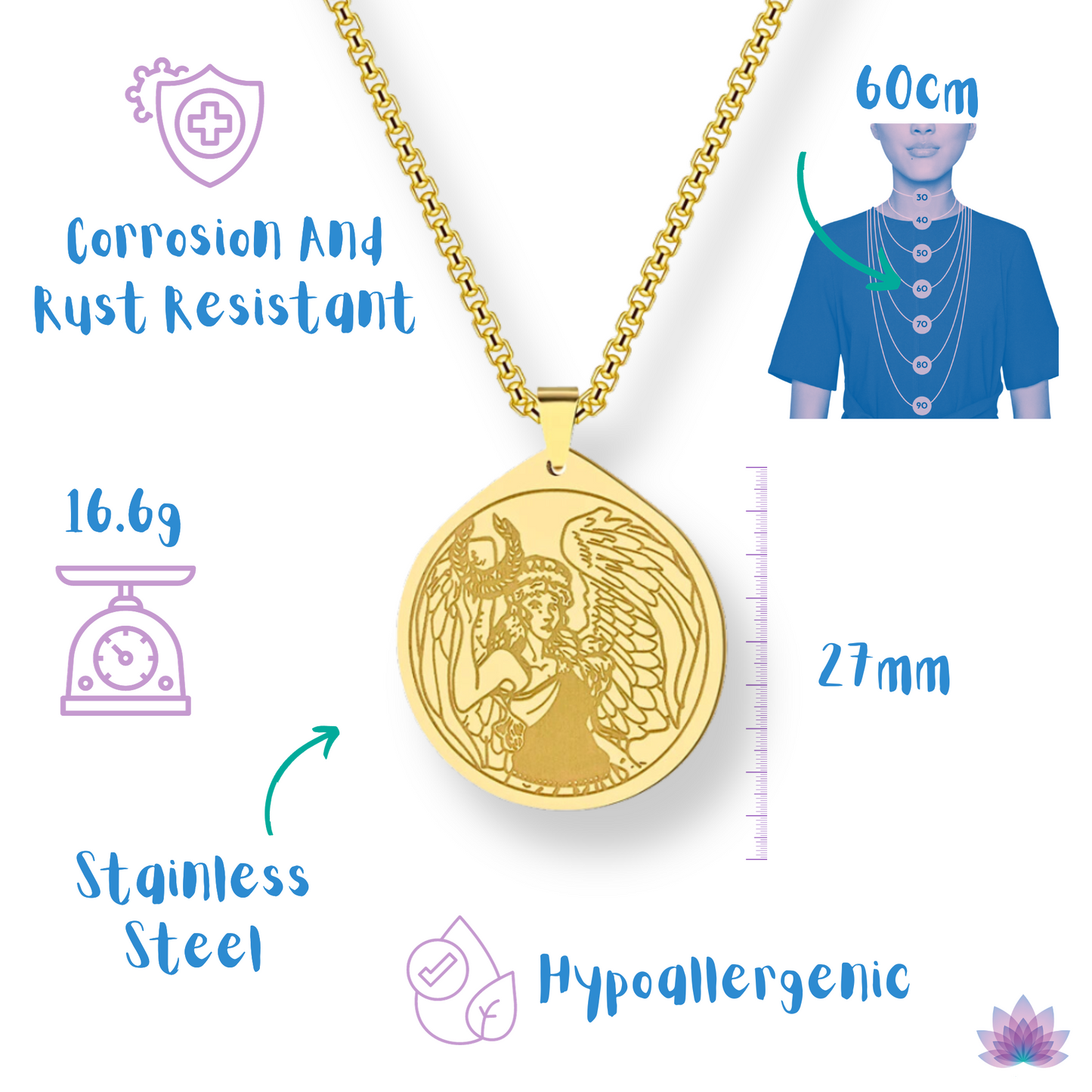 Colar da Deusa da Vitória Nike • Adoração Pagã • Amuleto da Mitologia Grega para o Sucesso • Medalha de Presente para Joias Vencedoras de Campeonatos