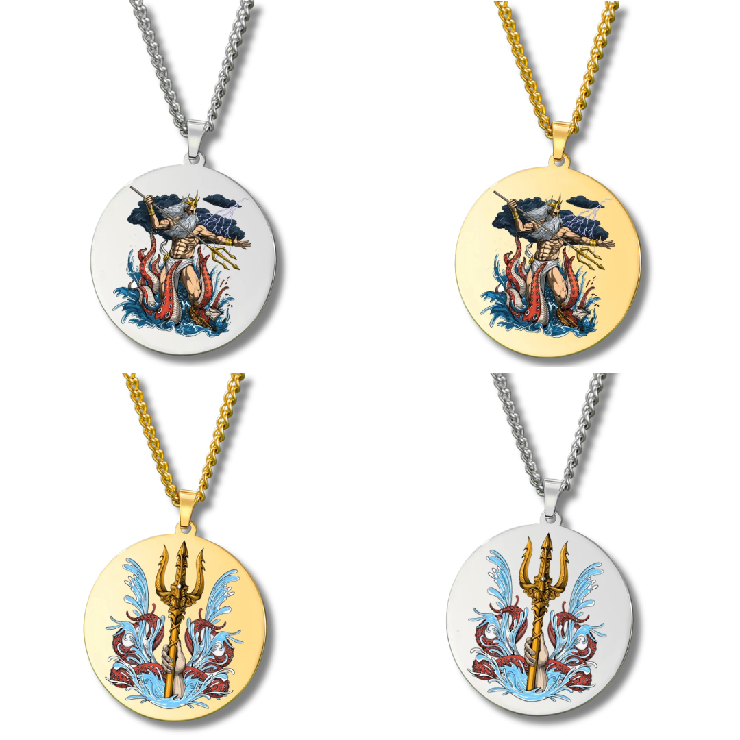 Four circular pendants with intricate designs on a white background