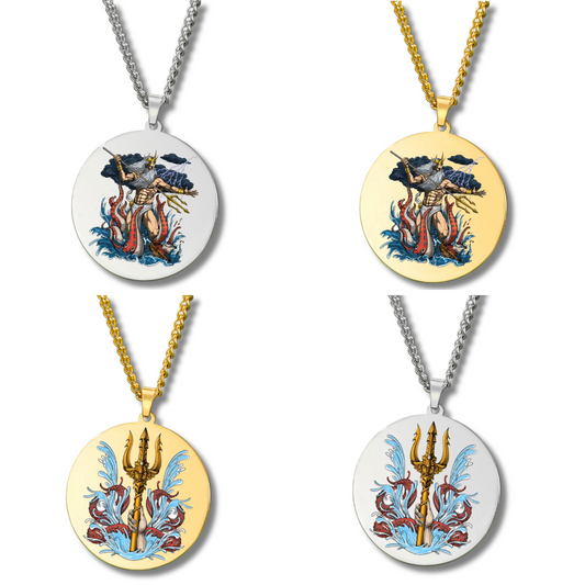 Four circular pendants with intricate designs on a white background