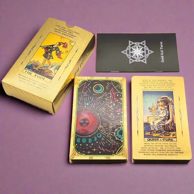 Beginner Tarot Deck With Meaning Keywords • Gold Foil Tarot Cards + English Guidebook