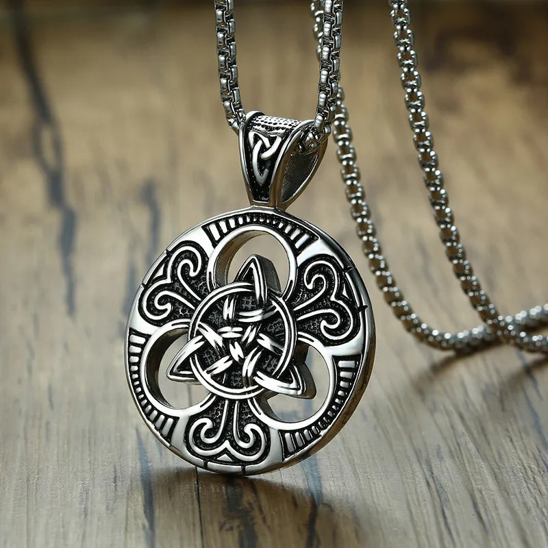 Triquetra Necklace β’ Irish Celtic Trinity Love Knot Round Pendant β’ Triple Goddess Stainless Steel Wiccan Jewelry For Pagan Worship β’ Apollo Tarot Shop