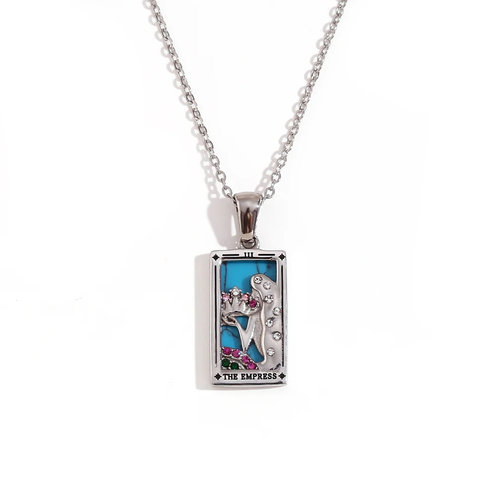 Tarot Card Necklace • Cubic Zirconia Silver Or Gold-Plated Stainless Steel Dainty Pendant • Major Arcana Cards Jewelry For Witchy Women • Apollo Tarot Shop