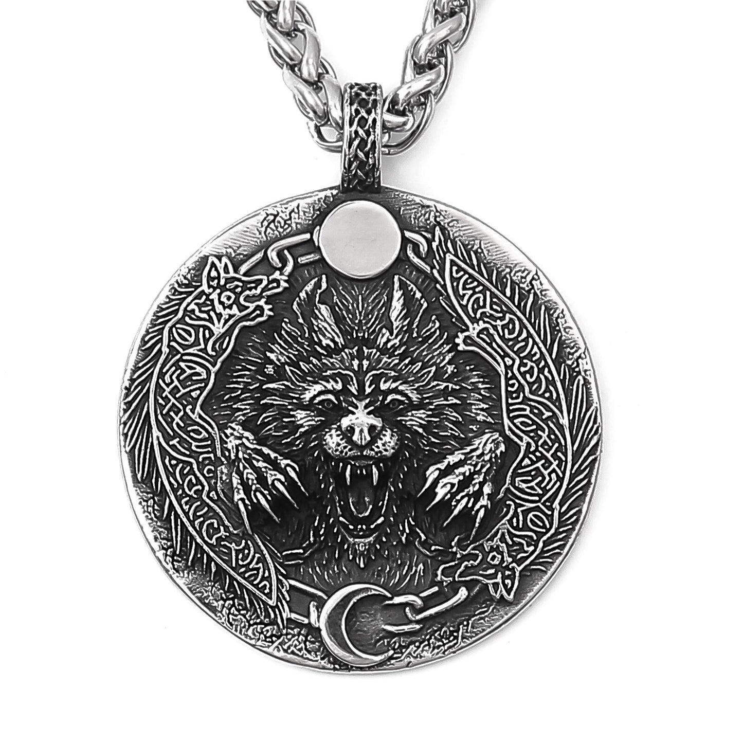 Norse Mythology Fenrir Wolf Necklace | Vegvisir Runic Compass Coin Pendant | Viking Jewelry | Apollo Tarot Shop