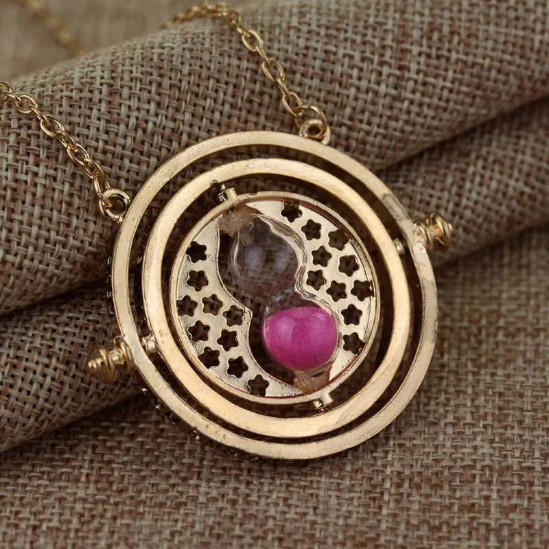 Time Turner Spin Necklace • Time Travel Magical Hourglass Rotating Pendant • Witchy HP Spinning Jewelry Cosplay Gift For Movie Fan Girl • Apollo Tarot Shop