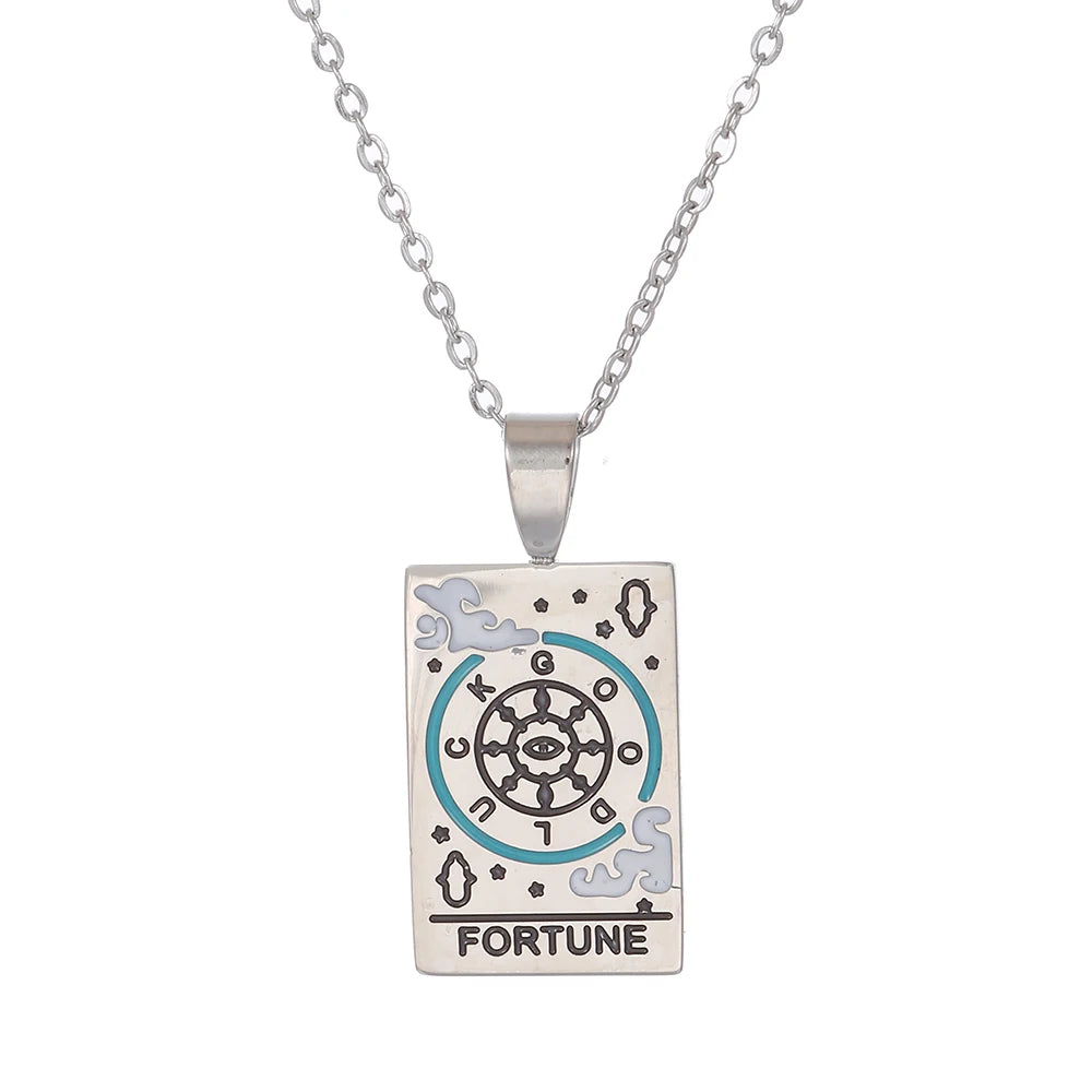 Tarot Card Necklace Of The World, Lovers, Star, Fortune & Moon Cards In Silver Or Gold Plated Stainless Steel • Dainty Chain Witchy Pendant • Apollo Tarot Online Shop