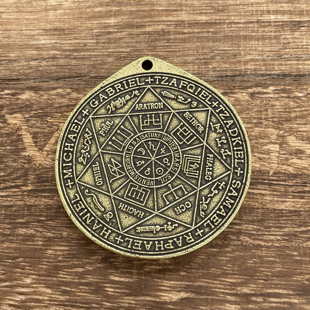 Seven Archangels Sigil Keychain | The Seal Of The Seven Archangels Antique Silver Or Bronze Plated Round Key Pendant | Solomon Kabbalah Amulet Keyring