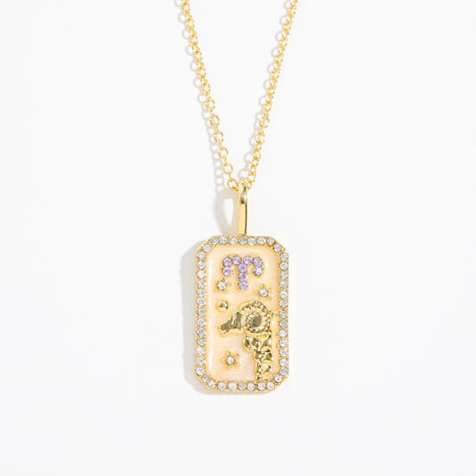Zodiac Sign Zircon Stone Necklace | 12 Constellation Gold-Plated Enamel Pendant | Astrology Jewelry Gift For Spiritual Woman | Apollo Tarot Shop