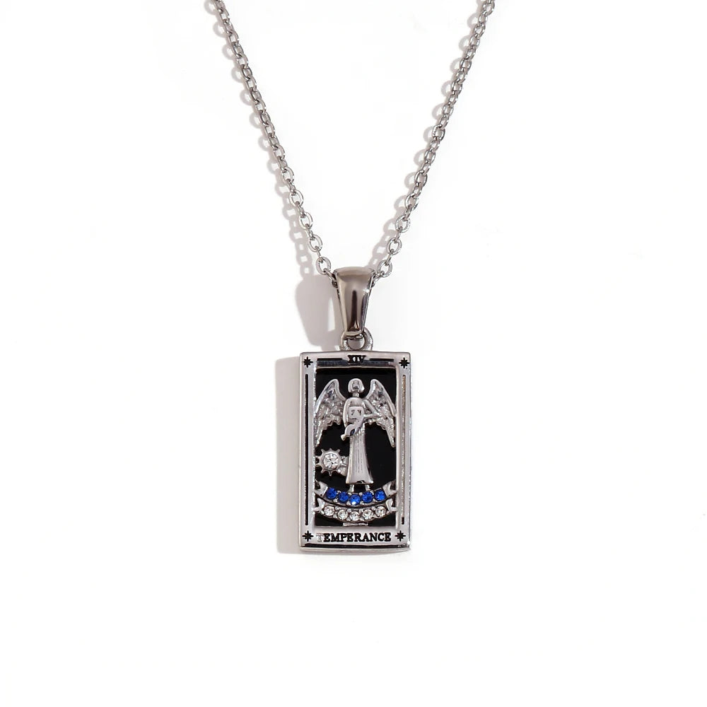Tarot Card Necklace • Cubic Zirconia Silver Or Gold-Plated Stainless Steel Dainty Pendant • Major Arcana Cards Jewelry For Witchy Women • Apollo Tarot Shop