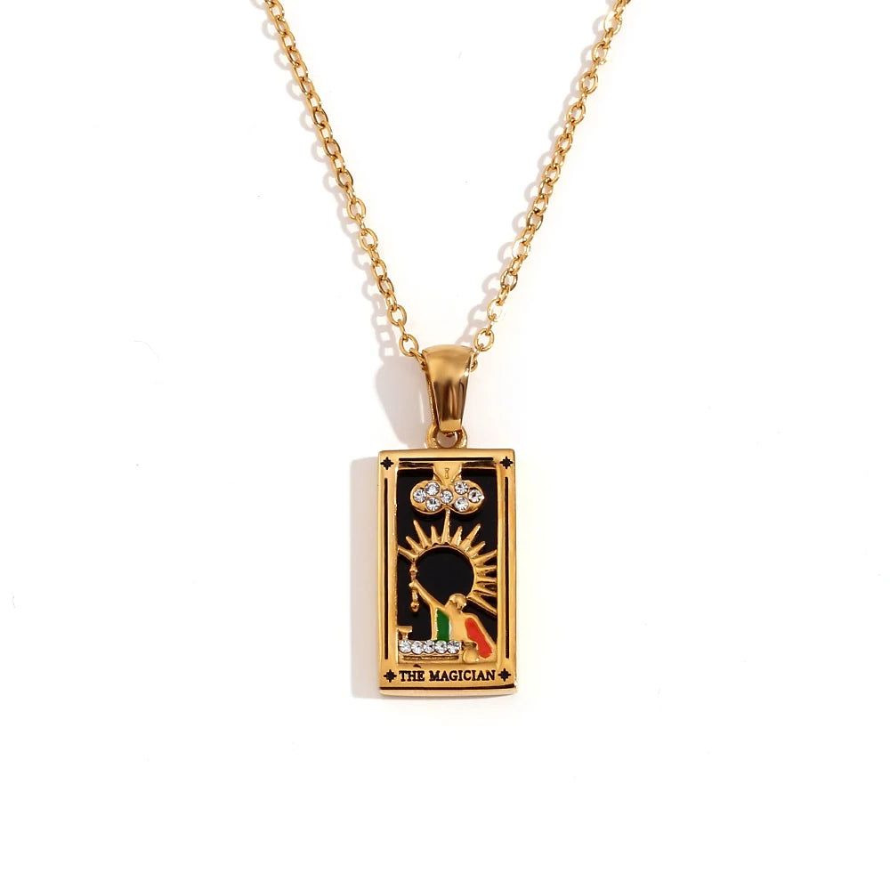 Tarot Card Necklace • Cubic Zirconia Silver Or Gold-Plated Stainless Steel Dainty Pendant • Major Arcana Cards Jewelry For Witchy Women • Apollo Tarot Shop