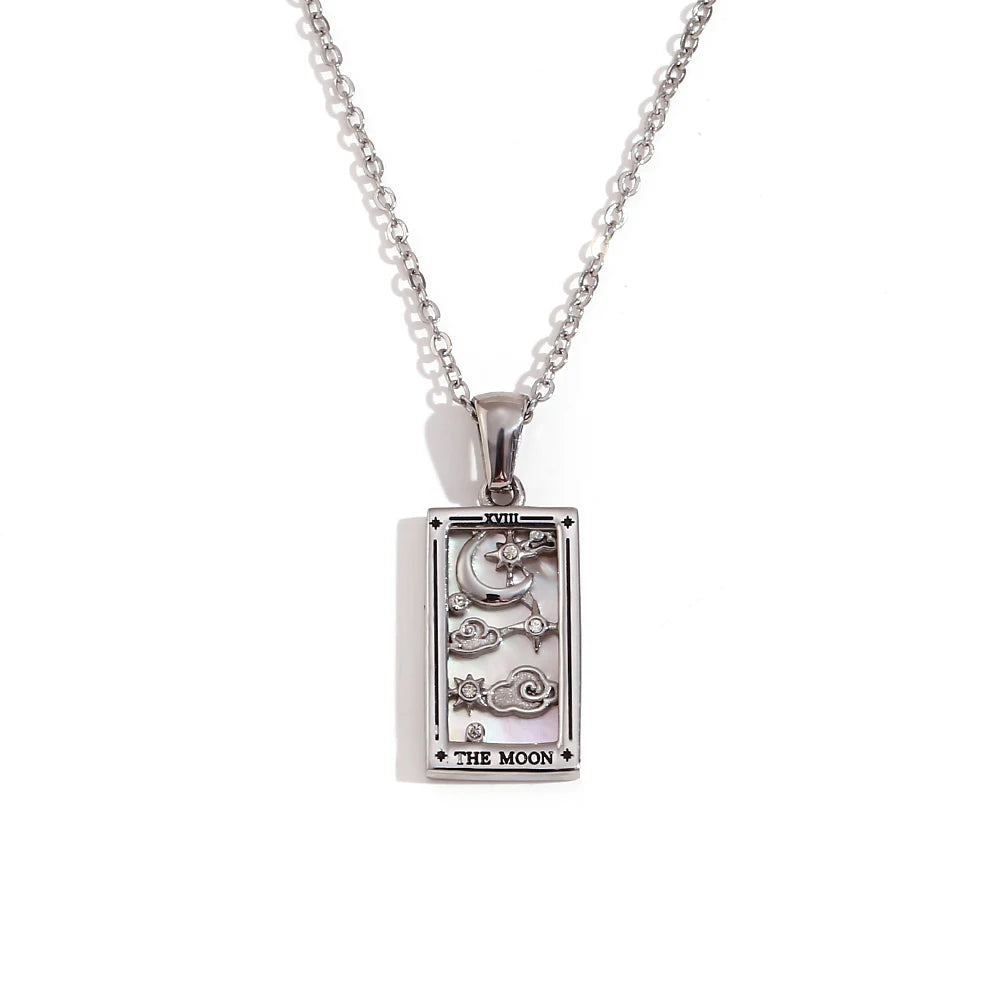 Tarot Card Necklace • Cubic Zirconia Silver Or Gold-Plated Stainless Steel Dainty Pendant • Major Arcana Cards Jewelry For Witchy Women • Apollo Tarot Shop