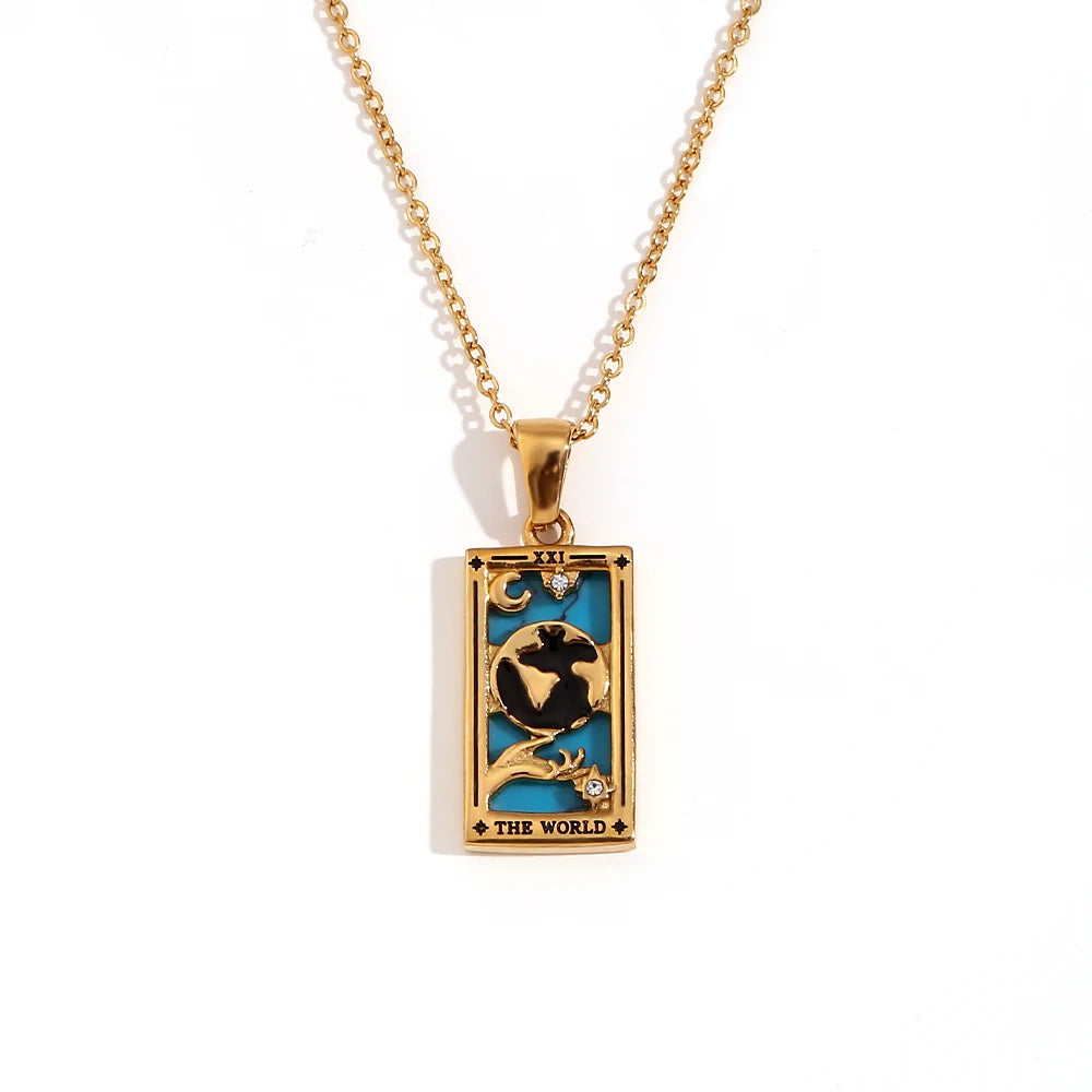 Tarot Card Necklace • Cubic Zirconia Silver Or Gold-Plated Stainless Steel Dainty Pendant • Major Arcana Cards Jewelry For Witchy Women • Apollo Tarot Shop
