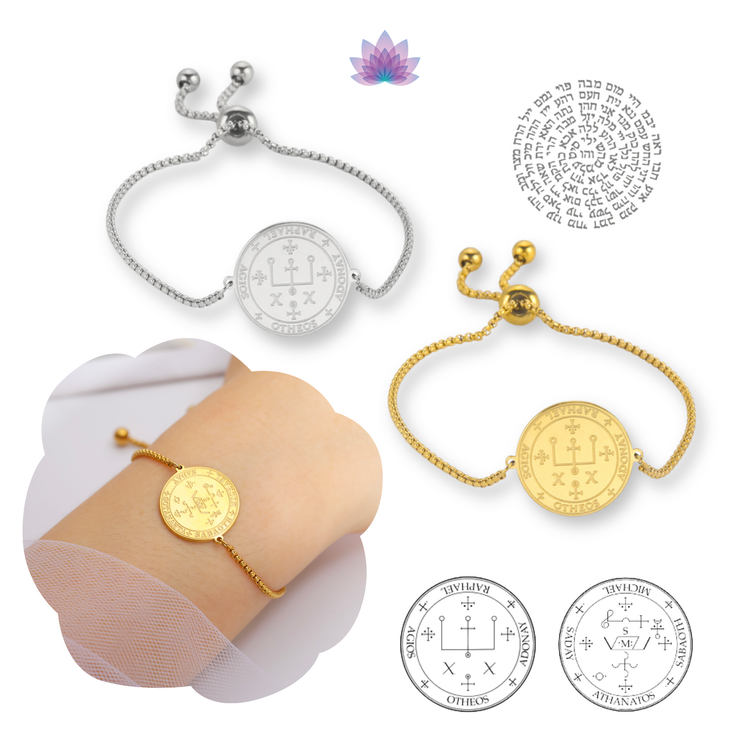 Seal of Archangel Michael & Raphael Charm Bracelet | Angel Sigil Magick Protective Stainless Steel Talisman | Kabbalah 72 Names Of God Amulet | Apollo Tarot Shop