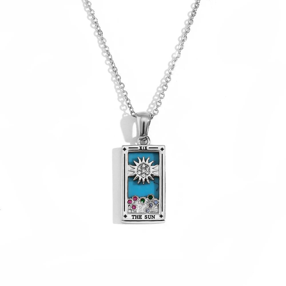 Tarot Card Necklace • Cubic Zirconia Silver Or Gold-Plated Stainless Steel Dainty Pendant • Major Arcana Cards Jewelry For Witchy Women • Apollo Tarot Shop