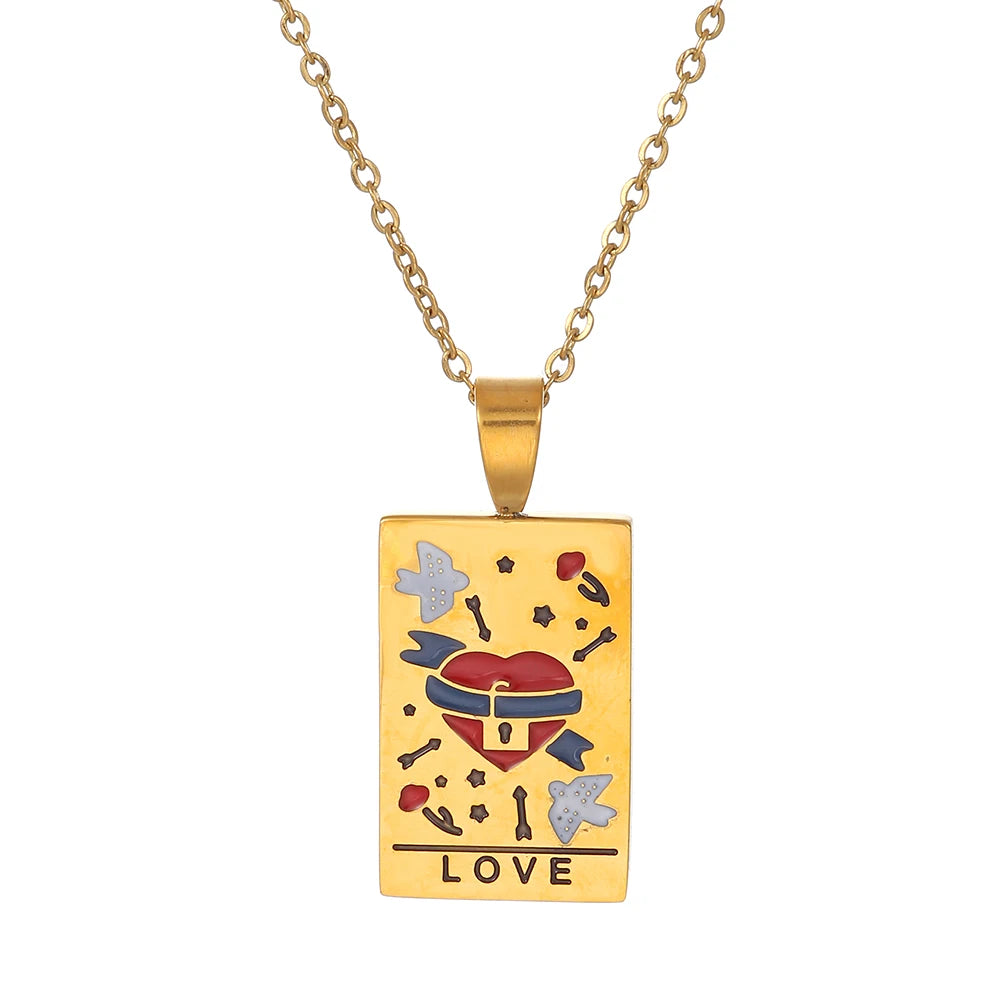 Tarot Card Necklace Of The World, Lovers, Star, Fortune & Moon Cards In Silver Or Gold Plated Stainless Steel • Dainty Chain Witchy Pendant • Apollo Tarot Online Shop