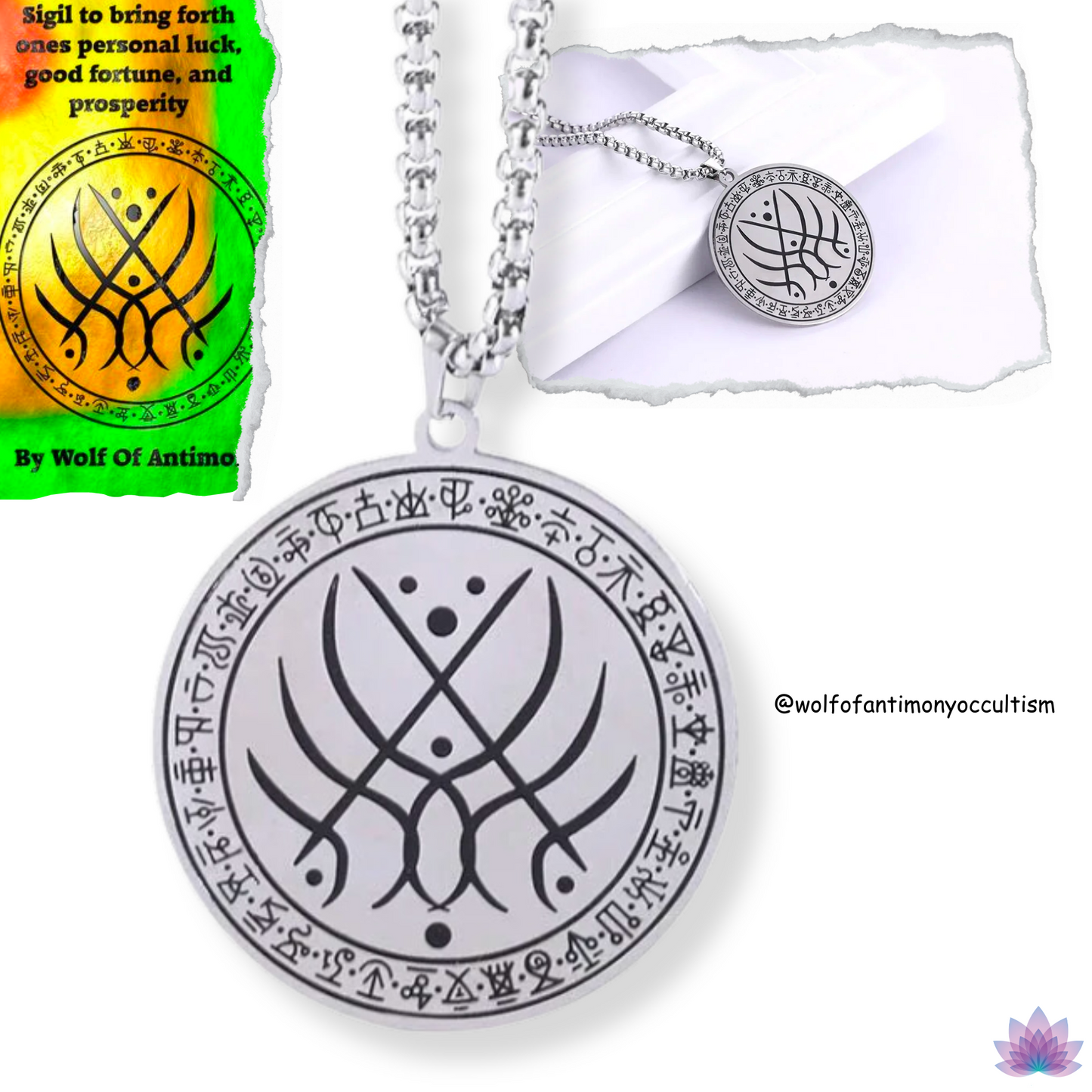 Wolf Of Antimony's Money Success Sigil Necklace • Wealth Luck Attraction Viadescioism Pendant • Witchy Chaos Magick Amulet • Neo-Pagan Witch Talisman • Apollo Tarot Shop