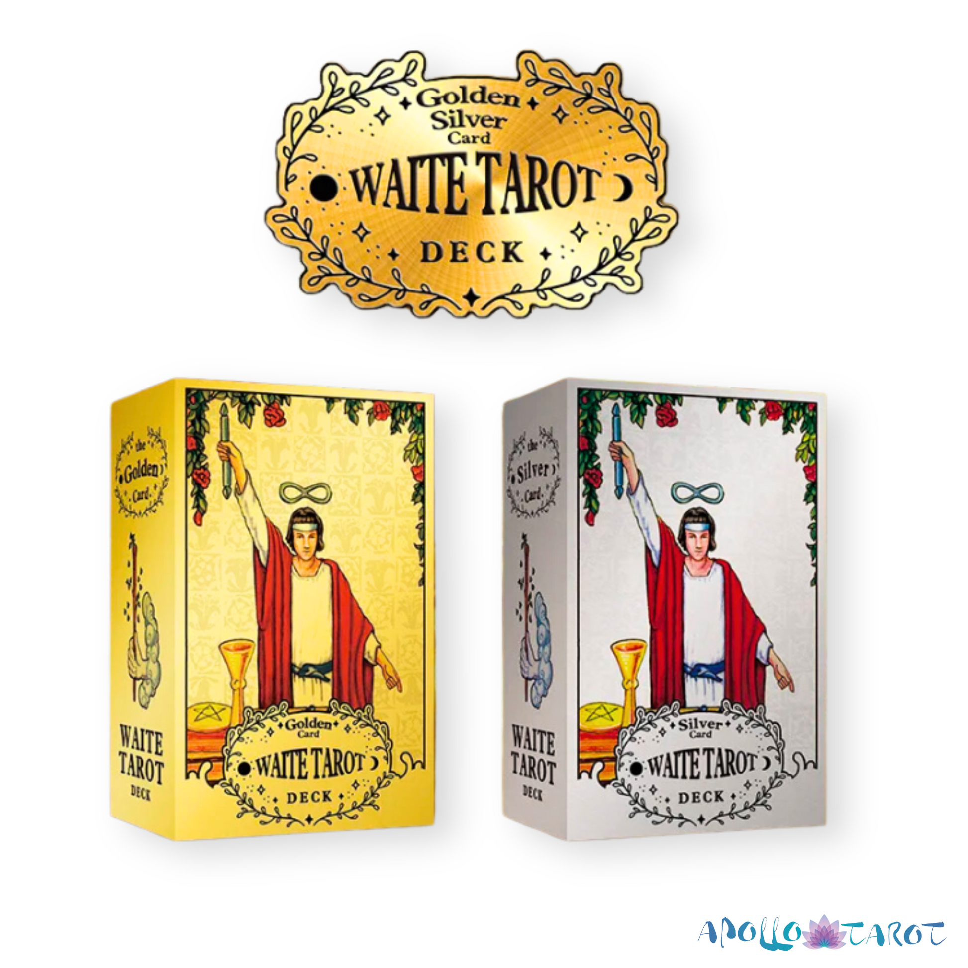 The Silver Or Golden Card Waite Tarot Deck • Gold Foil Classic Plastic Cards + Guidebook + Beginner Divination Witch Premium Gift Box • Apollo Tarot Shop