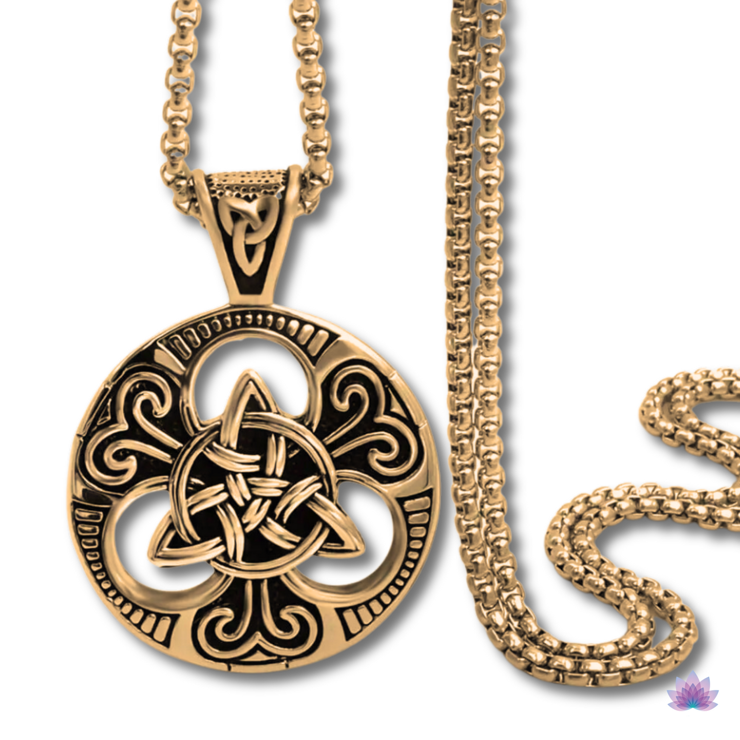 Triquetra Necklace β’ Irish Celtic Trinity Love Knot Round Pendant β’ Triple Goddess Stainless Steel Wiccan Jewelry For Pagan Worship β’ Apollo Tarot Shop