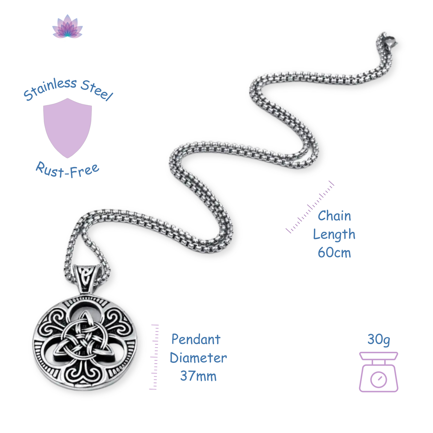 Triquetra Necklace β’ Irish Celtic Trinity Love Knot Round Pendant β’ Triple Goddess Stainless Steel Wiccan Jewelry For Pagan Worship β’ Apollo Tarot Shop