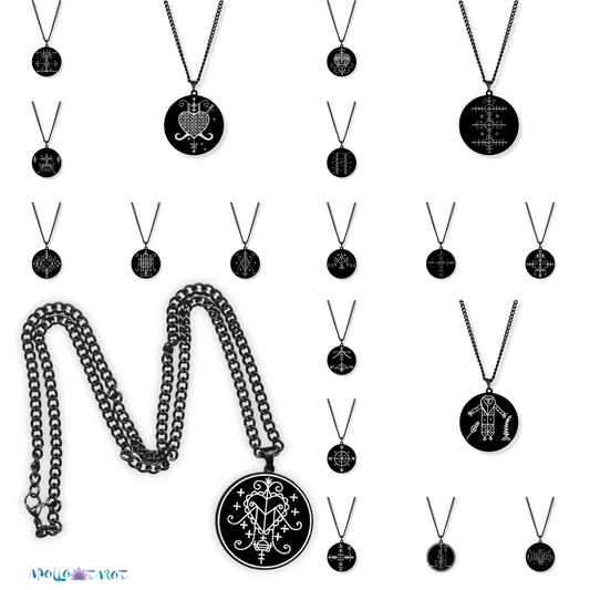 Colar com símbolos Voodoo Veve • Pingente preto de aço inoxidável Magick Sigil • Amuleto Lwa Loa de joias Vodou • Talismã espiritual afro-caribenho